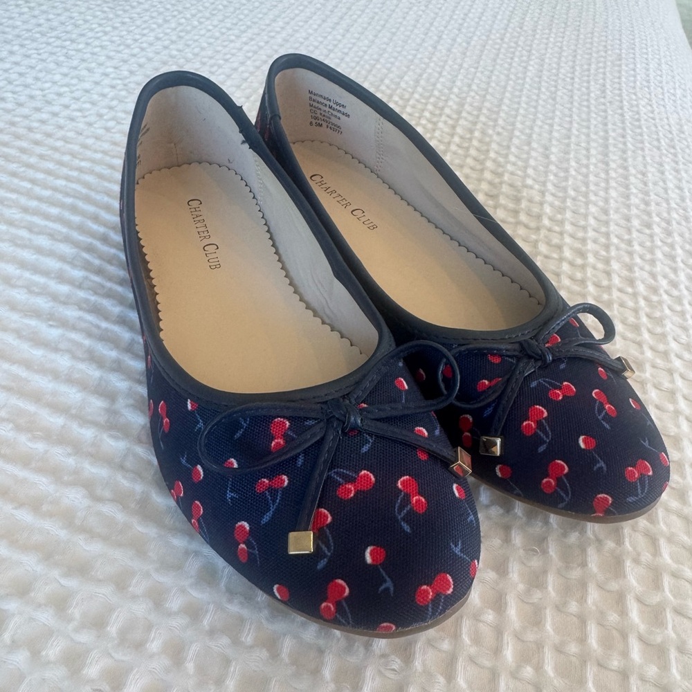 Charter Club Navy Ballet Flats with Cherry Motif